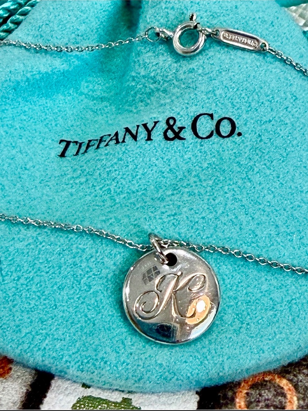 ✨ Tiffany & Co. Notes Letter "K" Round Disc Pendant Necklace 💕